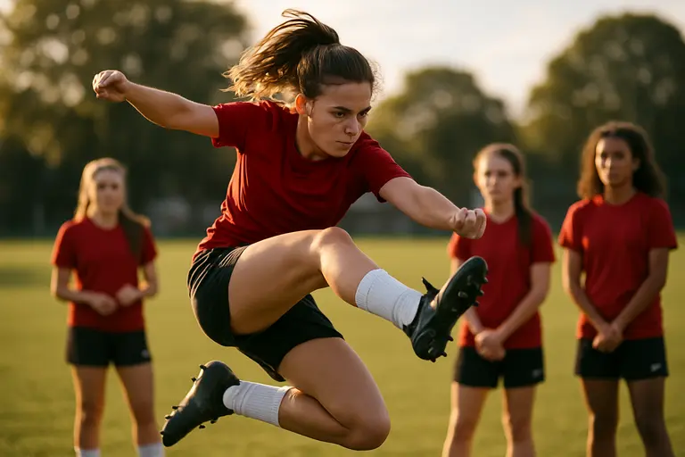 Coach reviewing notes beside players during a girls soccer practice