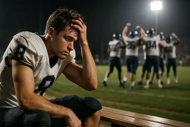 Coach reviews football charts on a sideline tablet during a college game