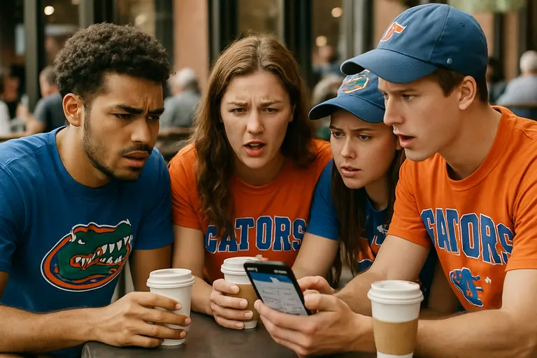 Fans walking near a college football stadium before a fall game