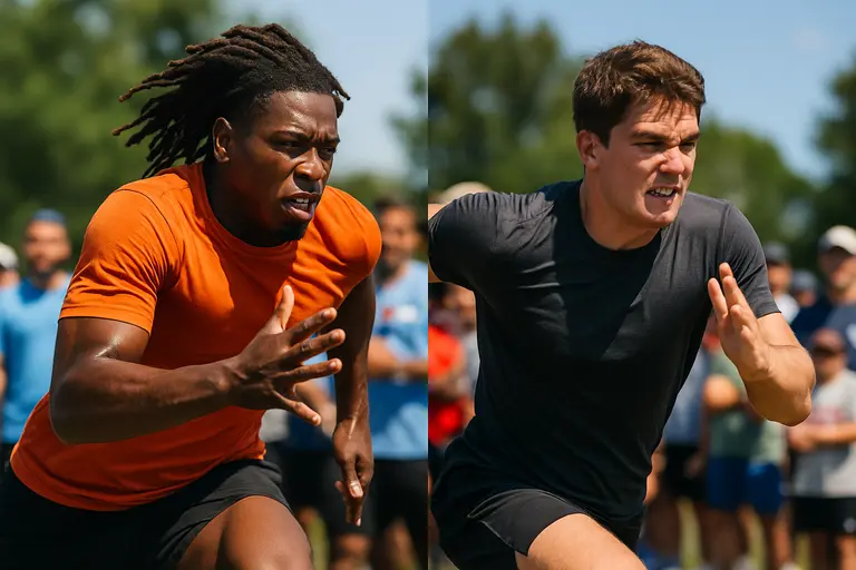 High school football athletes sprinting during a sunny Florida workout