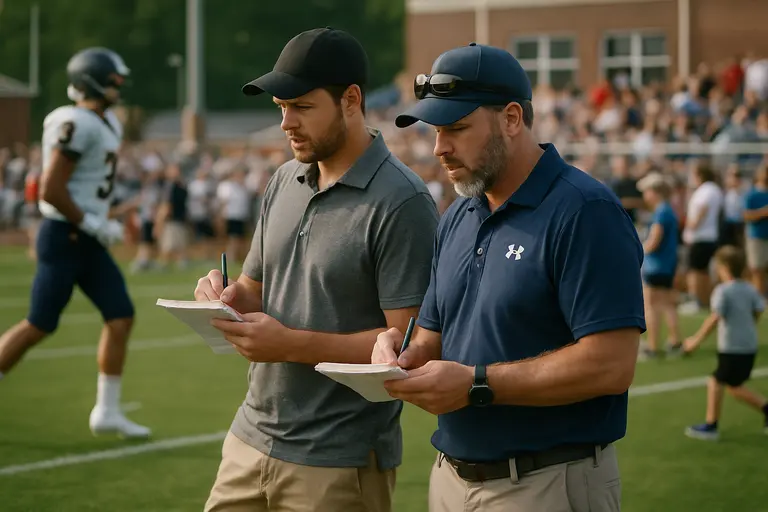 College football recruits standing near a practice field during evaluations