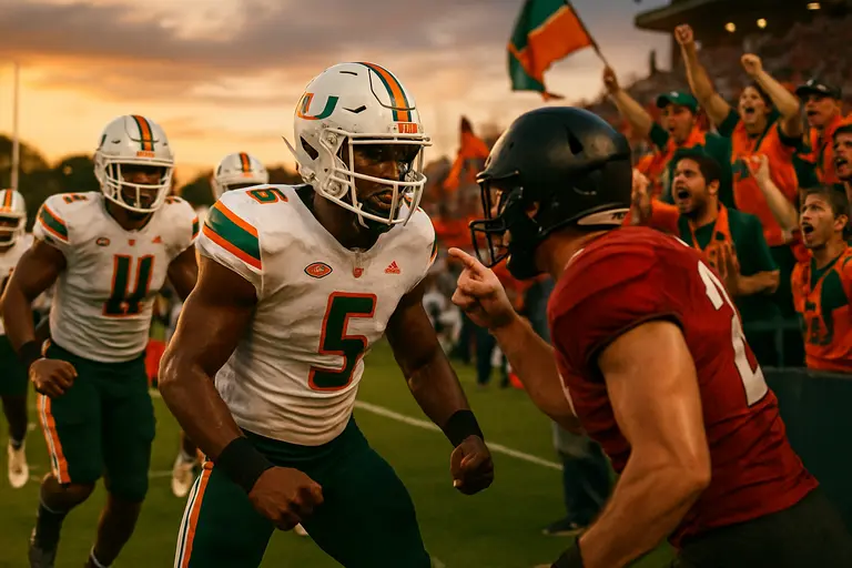 Fans in team colors react during a tense college football rivalry game