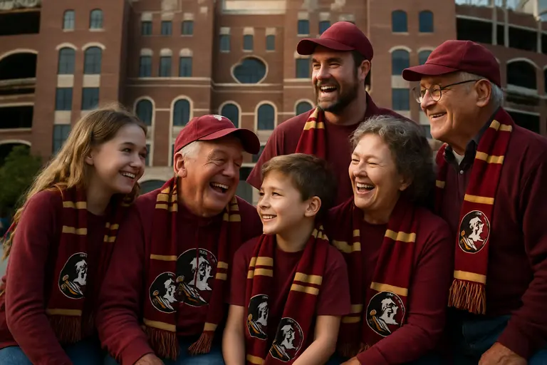 Fans walk near a Tallahassee stadium on a college football game day