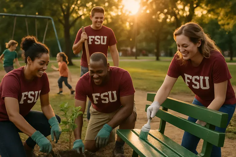 Fans walking near a campus venue before a Florida State sporting event