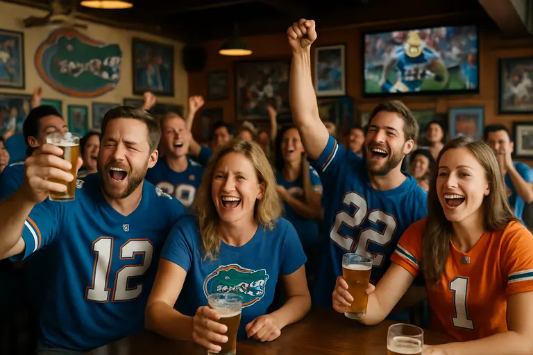Florida fans gather outside a stadium before a college football game