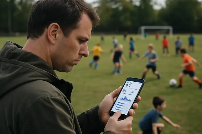 Youth soccer players listening to a coach beside cones
